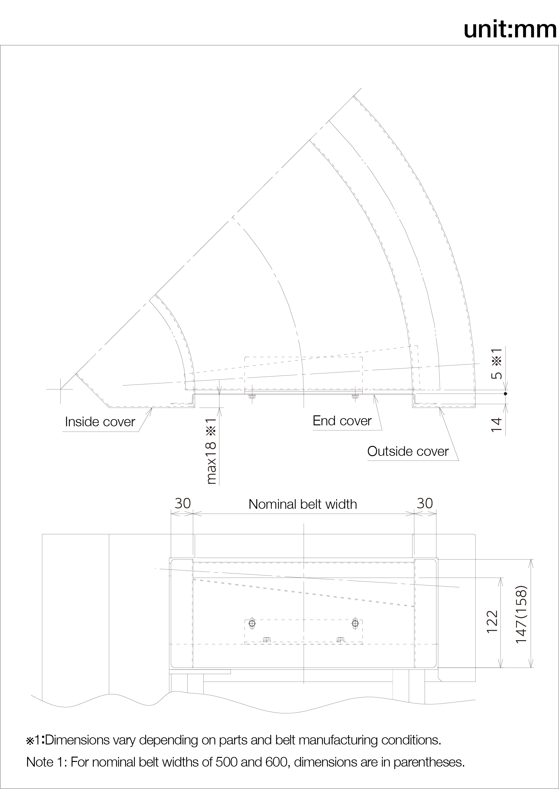 Detailed dimensions of cover section